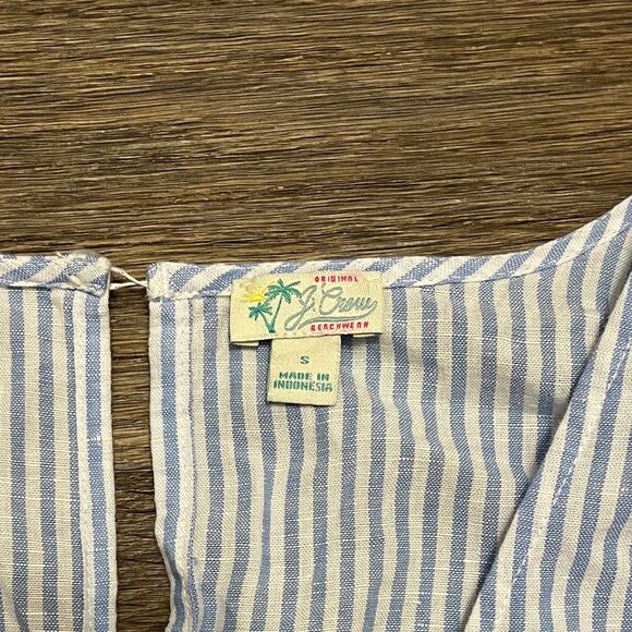 J. Crew Cotton-Linen Beach Romper in Stripe Blue White Size Small Coastal - Picture 7 of 11